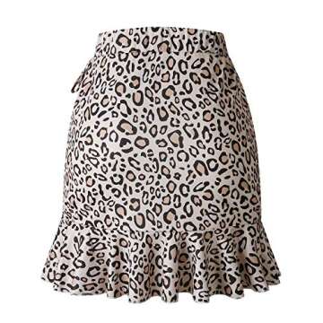 Salamola Women's Leopard Asymmetrical Ruffles High Waist Printed Cute Casual Mini Skirt