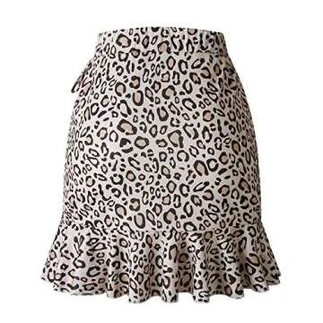 Salamola Women's Leopard Asymmetrical Ruffles High Waist Printed Cute Casual Mini Skirt