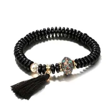 Dfsdmlp Set Of 4 Evil Eye Fatima Hamsa Hand Wood Beads Bangle Bracelets Lucky Jewelry