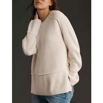 HYLLGUD Women's Oversized Pullover Sweaters Crewneck Long Sleeve Casual Side Slit Warm Knit Sweater ...