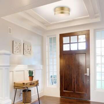 Globe Electric 60754 2-Light Flush Mount Ceiling Light, Soft Gold, Inner Frosted Shade, Ceiling Ligh...