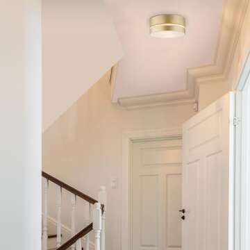 Globe Electric 60754 2-Light Flush Mount Ceiling Light, Soft Gold, Inner Frosted Shade, Ceiling Light Fixture, Light Fixtures Ceiling Mount, Bedroom Lights for Ceiling, Bulb Not Included