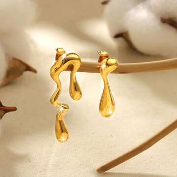 COARVXA 925 Sterling Silver Post Waterdrop Earrings Mismatched Earrings | Melting Liquid Asymmetrical Stainless Steel Drop Earrings | Dainty Waterdrop Melting Studs Jewelry Gifts for Women