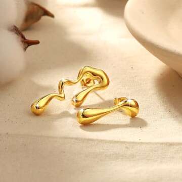 COARVXA 925 Sterling Silver Post Waterdrop Earrings Mismatched Earrings | Melting Liquid Asymmetrical Stainless Steel Drop Earrings | Dainty Waterdrop Melting Studs Jewelry Gifts for Women