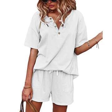 BZB Womens 2 Piece Short Sleeve Sweatsuit Sets V-neck Pullover and Shorts Solid Color Outfits Tracksuits
