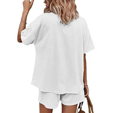 BZB Womens 2 Piece Short Sleeve Sweatsuit Sets V-neck Pullover and Shorts Solid Color Outfits Tracksuits