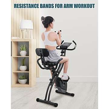 Exercise Bike Folding Stationary Bike Magnetic Recumbent 3-in-1 Cycling Slim Bike with Arm Resistanc...