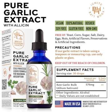 Pure Garlic Extract with Allicin Classic Formula Boost Immune Support Vegan Friendly Natural Supplement, Raw Organic Garlic in Liquid Form, Natural Superfood with Nutrients and Minerals 1 fl oz Bottle