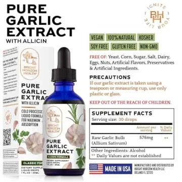 Pure Garlic Extract with Allicin Classic Formula Boost Immune Support Vegan Friendly Natural Supplement, Raw Organic Garlic in Liquid Form, Natural Superfood with Nutrients and Minerals 1 fl oz Bottle