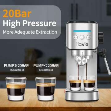 ILAVIE Espresso Machines with Steamer, 20 Bar Cappuccino Latte Maker for Home Barista