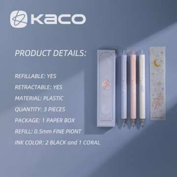 Kaco Gel Pens Cute Stationery 3 Pieces 0.5mm Fine Point, Quick Drying Pens for Journaling Aesthetic ...