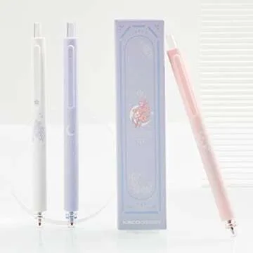 Kaco Gel Pens Cute Stationery 3 Pieces 0.5mm Fine Point, Quick Drying Pens for Journaling Aesthetic Office Supplies, 2 Black Ink and 1 Coral Ink