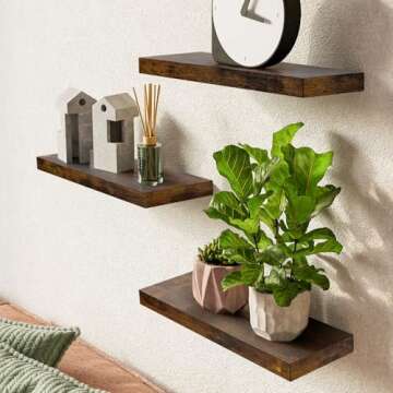 BAYKA Floating Wood Shelves - Modern & Versatile Wall Storage (Set of 3)