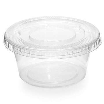 Rocutus 200 Pack 2 oz BPA Free Plastic Disposable Portion Cups with Lids, Jello Shots Sauce Condimen...