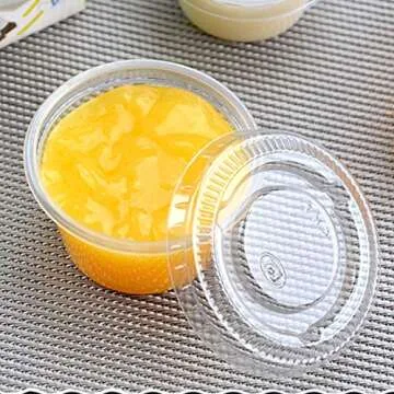 Rocutus 200 Pack 2 oz BPA Free Plastic Disposable Portion Cups with Lids, Jello Shots Sauce Condiment Souffle Dressing Mini Containers