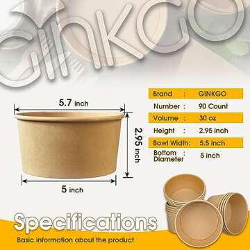 Ginkgo 90 Count 30 oz Extra Large Paper Bowls Leak Proof Disposable Hot Soup Bowls Bulk Large Salads Bowls, Heavy Duty Paper Bowls for Ice Cream, Hot Soup, Salad, Dessert, Cereals, Food