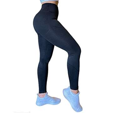 Aoxjox Workout Leggings for Women Tummy Control Butt Lifting Revye High Waisted Yoga Pants (Black Marl, Small)