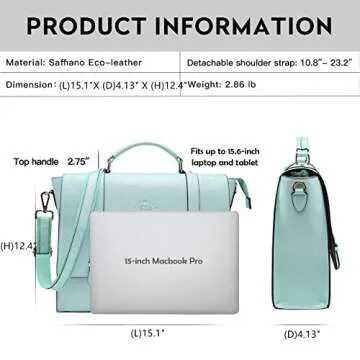 Laptop Briefcase for Women,15.6 Inch Work Tote Bag Trendy Computer Bag Business Satchel Purse with Professional Protection Padded Compartment for Work Travel,Mint
