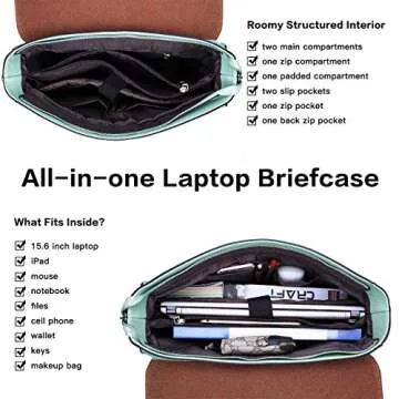 Laptop Briefcase for Women,15.6 Inch Work Tote Bag Trendy Computer Bag Business Satchel Purse with Professional Protection Padded Compartment for Work Travel,Mint