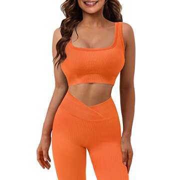 JZC Women's Seamless Ribbed High Waist Leggings Set