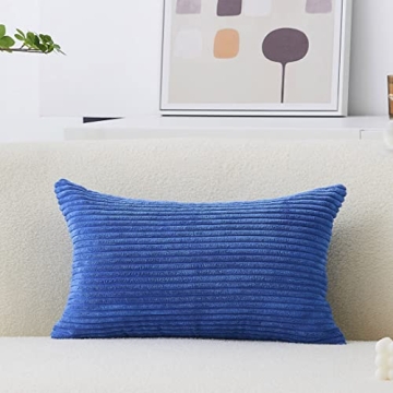 Plush Velvet Corduroy Striped Pillow Cover - Soft, Durable & Stylish Blue Accent