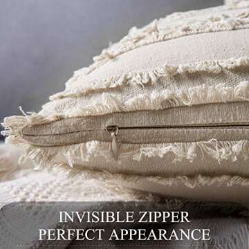 MIULEE Set of 2 Decorative Boho Throw Pillow Covers Linen Striped Jacquard Pattern Cushion Covers for Sofa Couch Living Room Bedroom 18x18 Inch Beige