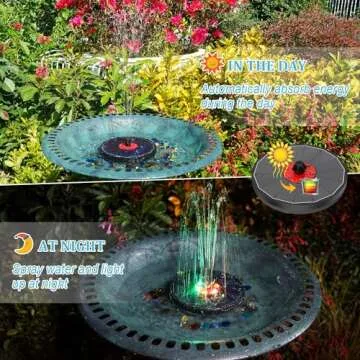 GAIZERL Solar Fountain Upgrade - 3.5W Solar Birdbath with Colorful LED Lights, 8 Spray Modes & 2200m...