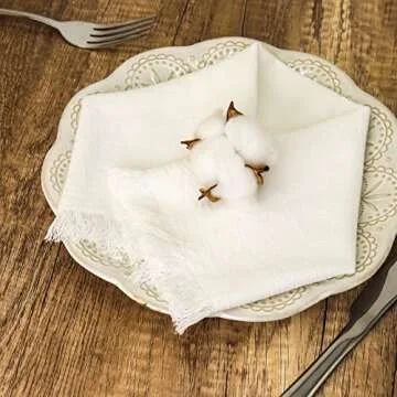 Dololoo Handmade Cloth Napkins with Fringe,18 x 18 Inches Cotton Linen Napkins Set of 6 Versatile Handmade Square Rustic Fringe Napkins for Dinner, Wedding and Parties, White