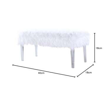 Iconic Home Trento Modern Contemporary Faux Fur Acrylic Leg Bench, White
