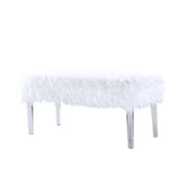 Iconic Home Trento Modern Contemporary Faux Fur Acrylic Leg Bench, White