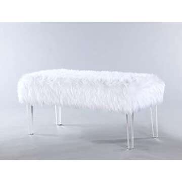 Iconic Home Trento Modern Contemporary Faux Fur Acrylic Leg Bench, White