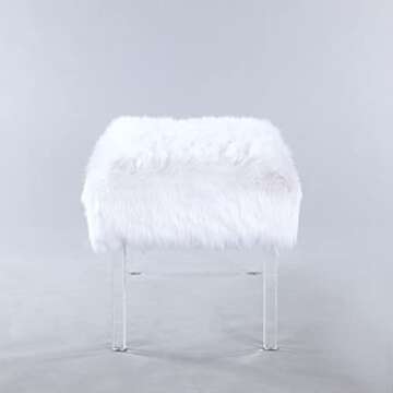Iconic Home Trento Modern Contemporary Faux Fur Acrylic Leg Bench, White