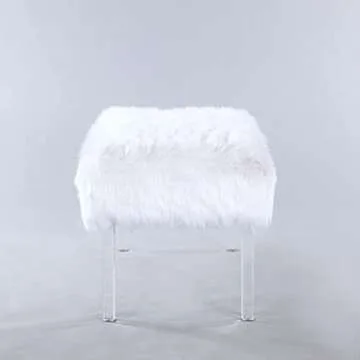 Iconic Home Trento Modern Contemporary Faux Fur Acrylic Leg Bench, White