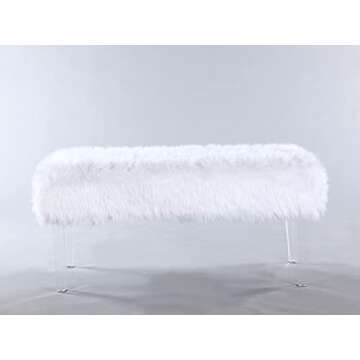 Iconic Home Trento Modern Contemporary Faux Fur Acrylic Leg Bench, White