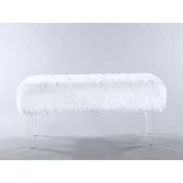 Iconic Home Trento Modern Contemporary Faux Fur Acrylic Leg Bench, White