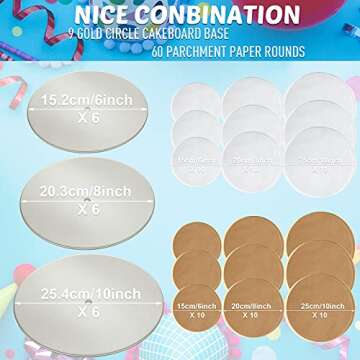 98 Pieces Cake Tier Stacking Kit Sturdy Round Cake Boards 6 Inch, 8 Inch, 10 Inch with Parchment Pap...
