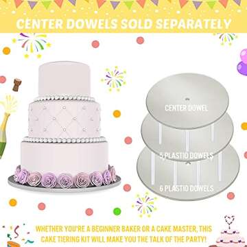 98 Pieces Cake Tier Stacking Kit Sturdy Round Cake Boards 6 Inch, 8 Inch, 10 Inch with Parchment Paper Round and Plastic Cake Dowel Rods for Tiered Cakes for Wedding Birthday Party