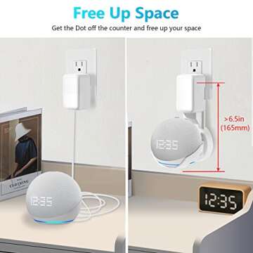ZUOLACO Wall Mount Holder for Echo Dot 5th Generation, Outlet Hanger Stand for Echo Dot (5th & 4th Gen), Space-Saving Dot Accessories with Built-in Cable Management, Hide Messy Wires, White