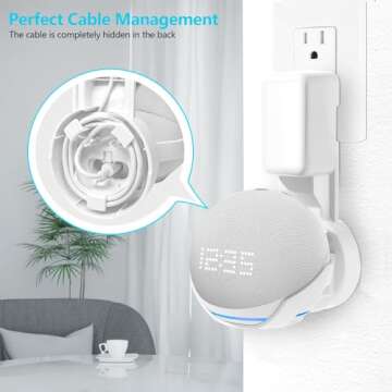 ZUOLACO Wall Mount Holder for Echo Dot 5th Generation, Outlet Hanger Stand for Echo Dot (5th & 4th Gen), Space-Saving Dot Accessories with Built-in Cable Management, Hide Messy Wires, White