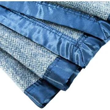 Spencer & Whitney Herringbone Wool Throw Blanket - Blue, Queen Size