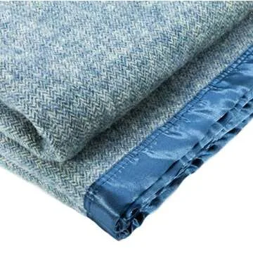 Spencer & Whitney Herringbone Wool Throw Blanket - Blue, Queen Size