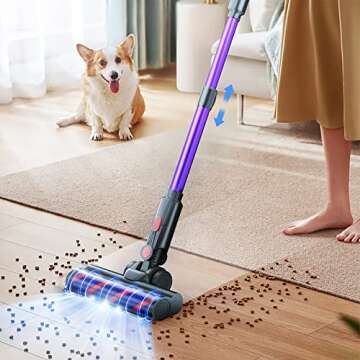 UDON Cordless Vacuum Cleaner - Stick Vacuum with up to 50 Minutes of Runtime, 7 Cleaning Modes, LED Touch Display, 350W Lightweight Vacuum for Hardwood Flooring, Carpets, Rugs (C825), Purple