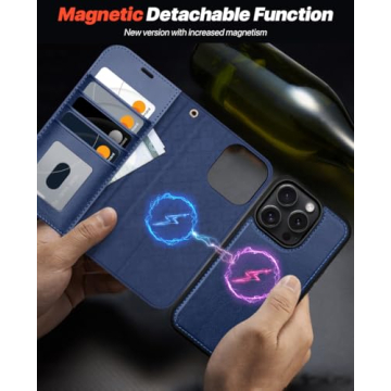 OCASE for iPhone 16 Pro Max Case Detachable Wallet Case with Card Holder, [2 in 1] PU Leather Flip Folio Case with RFID Blocking Stand Wrist Strap Shockproof Phone Cover 6.9 Inch 2024, Blue