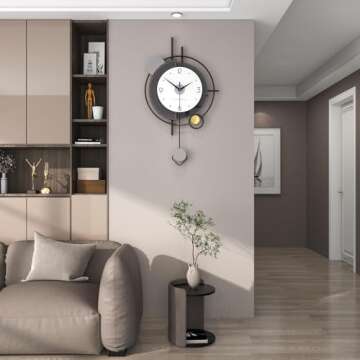 FLEBLE Extra Large Wall Clocks for Living Room Decor Wall Clock Battery Operated Non-Ticking for Bedroom Kitchen Metal Decorative Wall Watch Clocks Quartz for Home Office Indoor