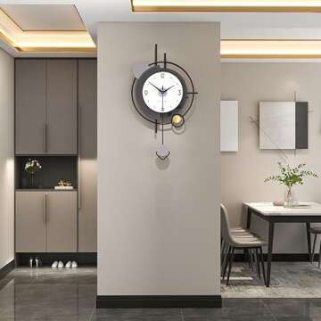 FLEBLE Extra Large Wall Clocks for Living Room Decor Wall Clock Battery Operated Non-Ticking for Bedroom Kitchen Metal Decorative Wall Watch Clocks Quartz for Home Office Indoor