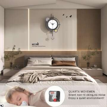 FLEBLE Extra Large Wall Clocks for Living Room Decor Wall Clock Battery Operated Non-Ticking for Bedroom Kitchen Metal Decorative Wall Watch Clocks Quartz for Home Office Indoor
