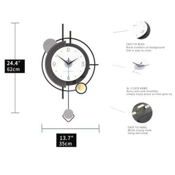 FLEBLE Extra Large Wall Clocks for Living Room Decor Wall Clock Battery Operated Non-Ticking for Bedroom Kitchen Metal Decorative Wall Watch Clocks Quartz for Home Office Indoor