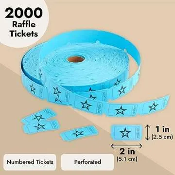 Juvale 2000-Count Numbered Blue Star Raffle Tickets, Single Ticket Roll for Party Events, Prize Reward, Fundraiser Drawing, Carnival, Giveaways, School Classroom Supplies (2x1 in)