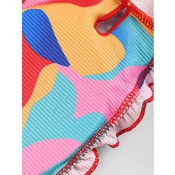 ZAFUL Women Ribbed Colorblock Brazilian High Leg V-Wire Swimwear Ruffle Bikini Set(2-Light Pink,M)