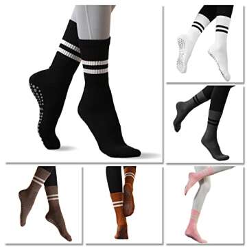 Flydo 5 Pack Pilates Grippy Socks with Grips for Women Yoga Non Slip Long Socks for Pure Barre, Ballet,Dance Workout